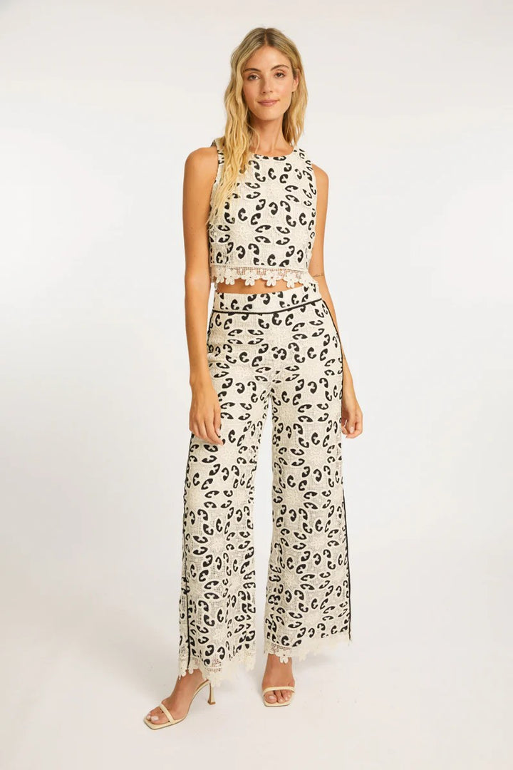 Ivory And Black Lace Crochet Celina Pant