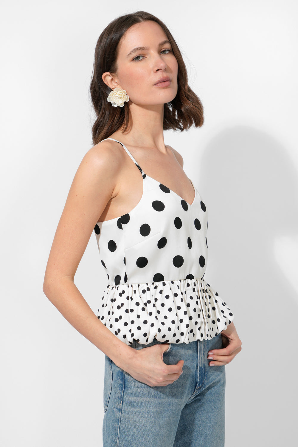 Ivory And Black Polka Dot Bubble Hem Estella Top