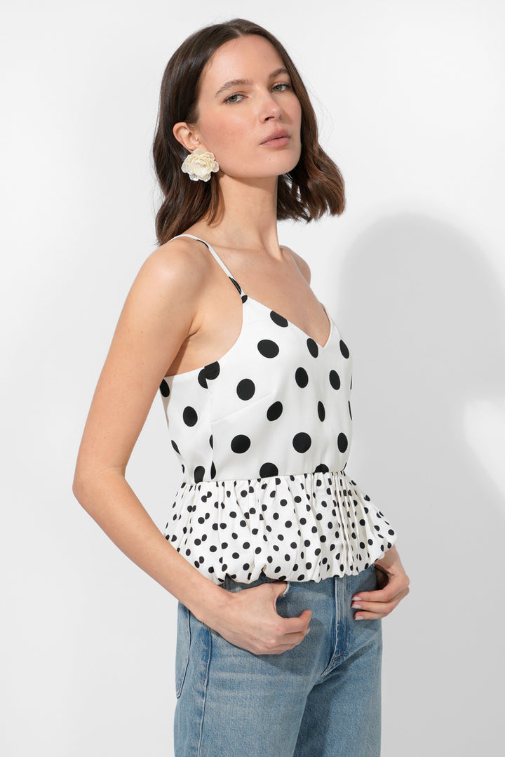 Ivory And Black Polka Dot Bubble Hem Estella Top