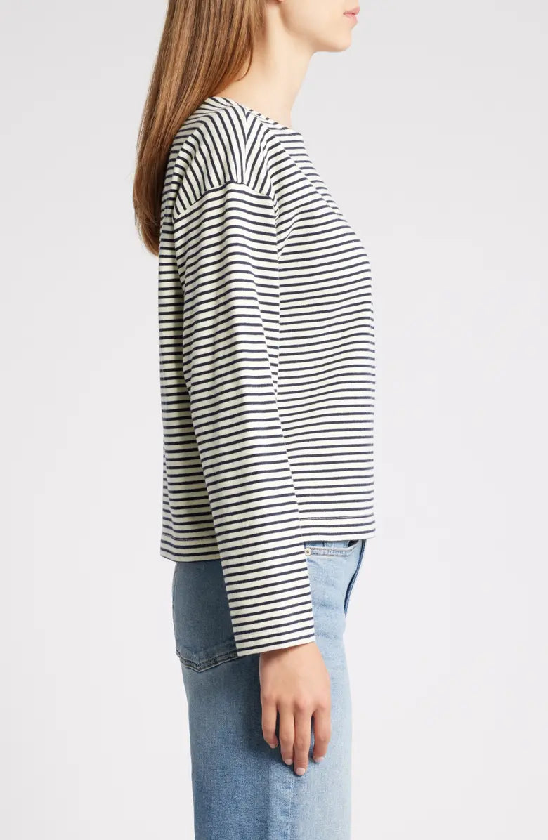 Ivory Navy Micro Stripe Macy Top