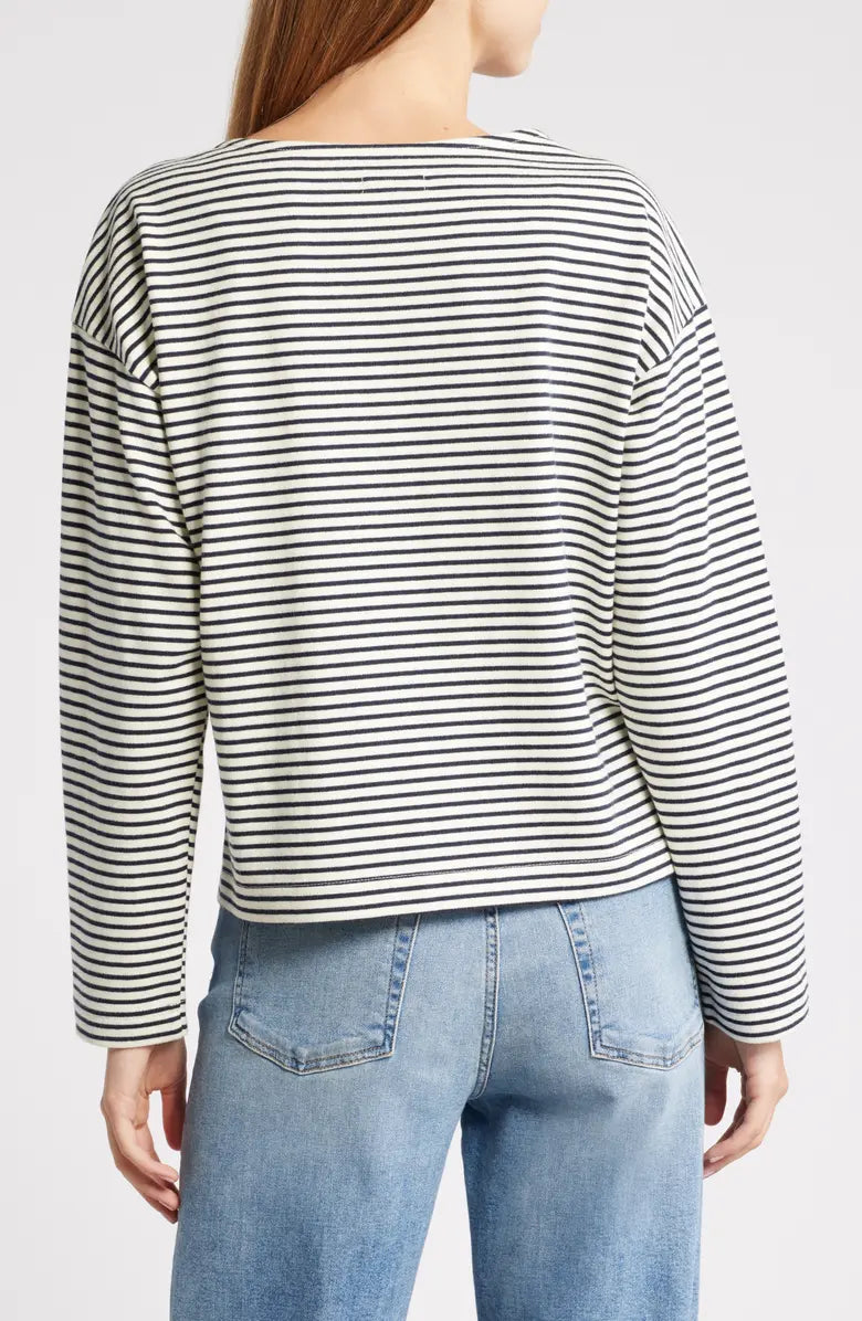 Ivory Navy Micro Stripe Macy Top