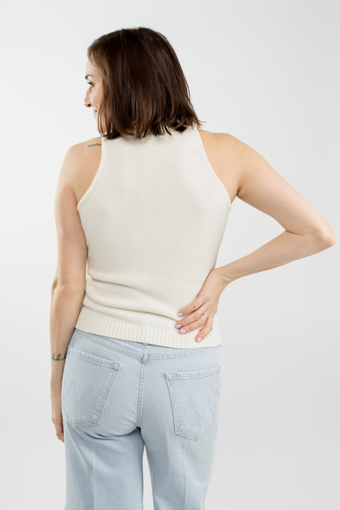Ivory Sleeveless Zip Up Polo Top