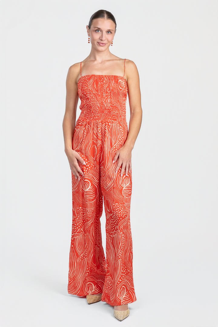 Lagoon Print Smocked Jumpsuit