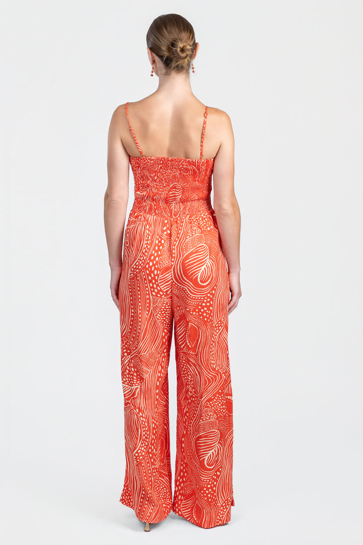 Lagoon Print Smocked Jumpsuit