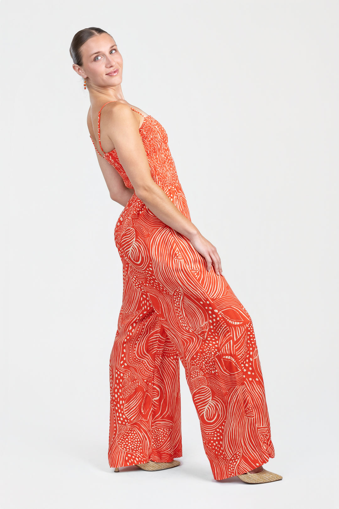 Lagoon Print Smocked Jumpsuit
