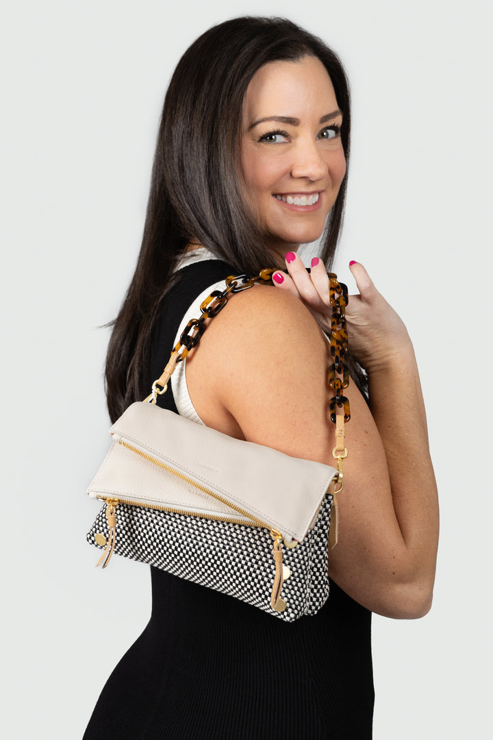 Leather And Raffia Dillon Small Crossbody Clutch