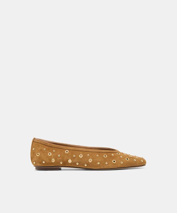 Light Brown Suede Caret Ballet Flats