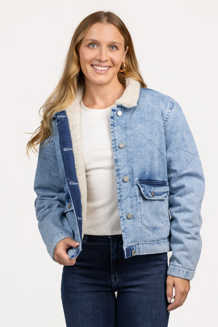 Light Indigo Denim Sherpa Jacket