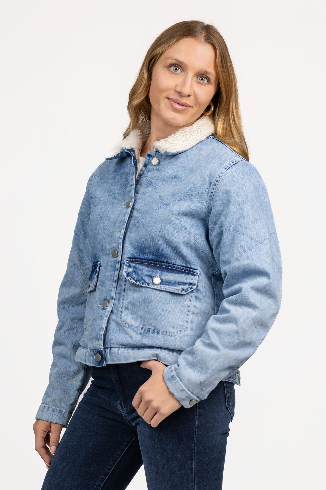 Light Indigo Denim Sherpa Jacket