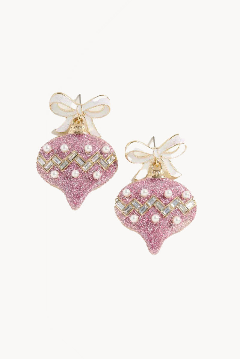 Light Pink Bow Pearl Accent Dangle Earrings