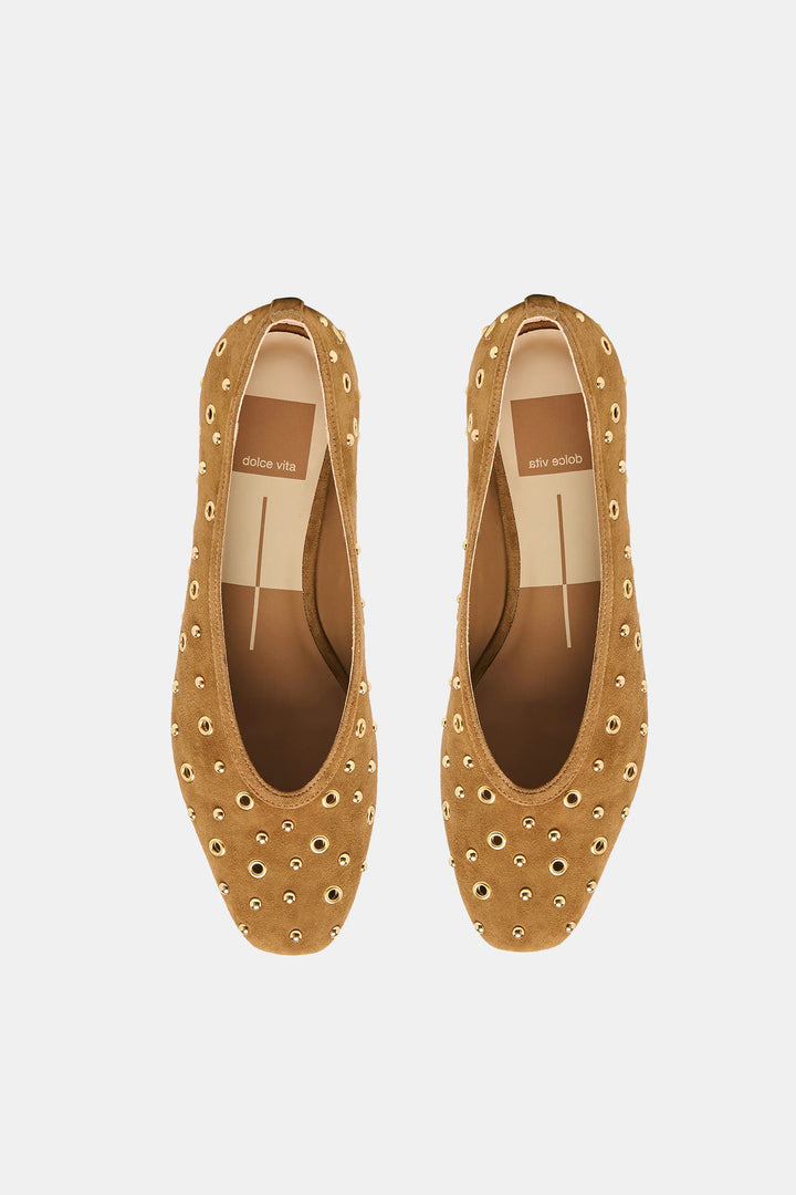 Light Brown Suede Caret Ballet Flats