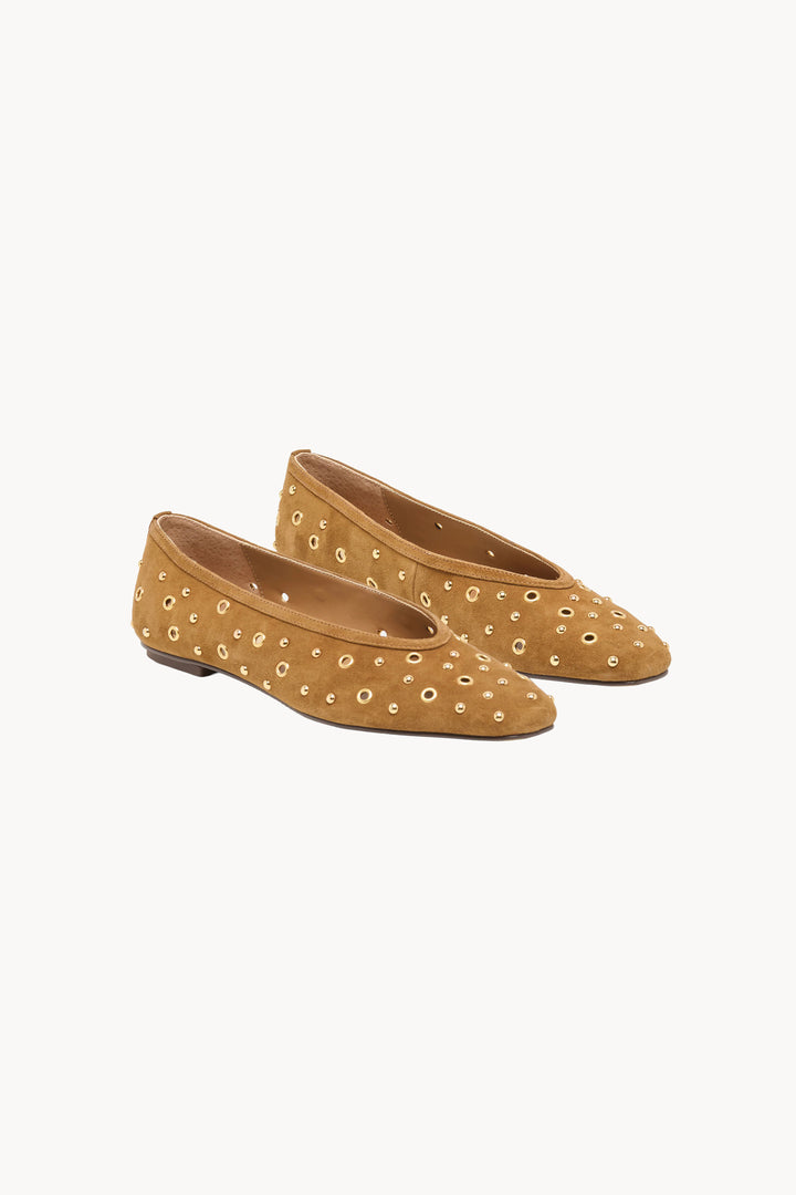 Light Brown Suede Caret Ballet Flats