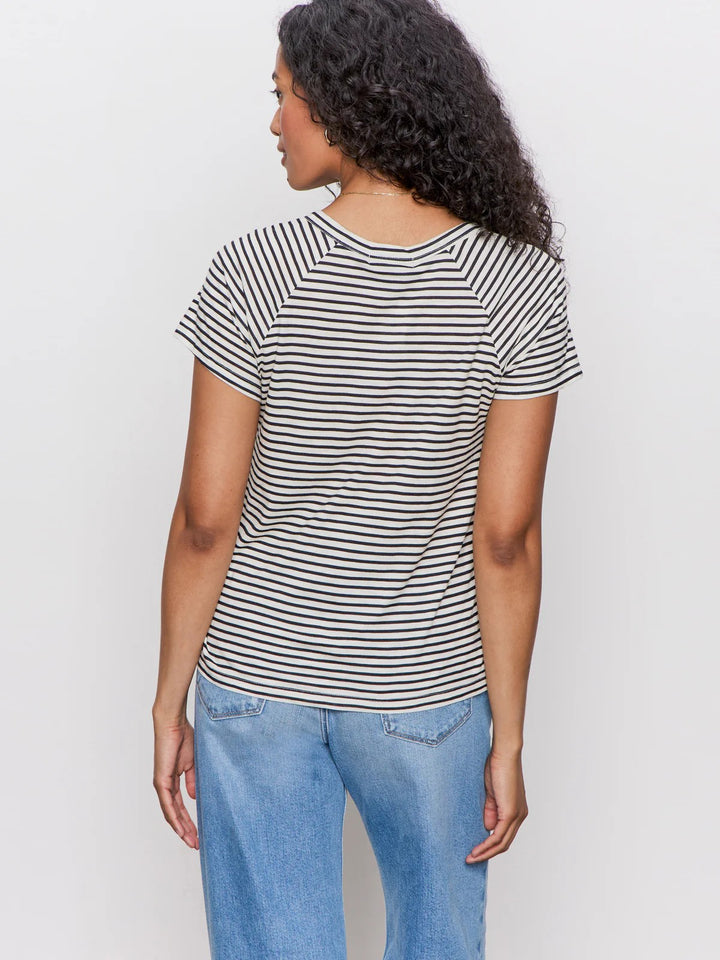 Black Stripe Notch Neck Tee