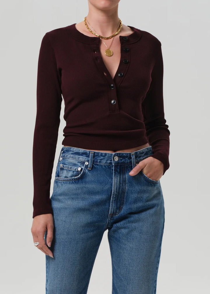 Mahogany Varra Henley Tee
