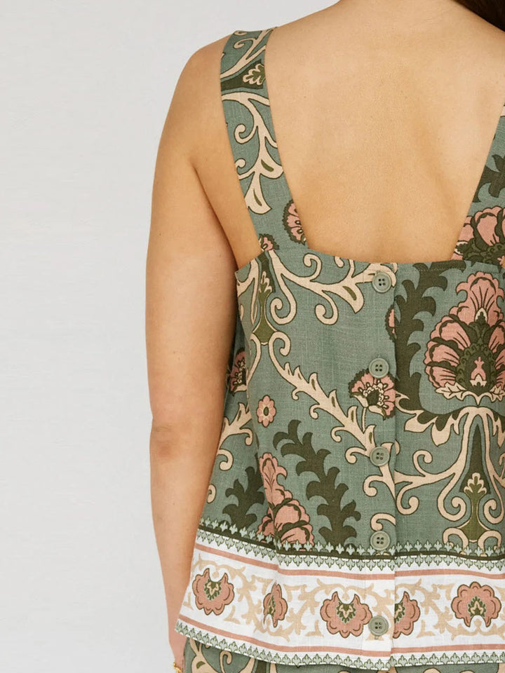 Mezzo Sage Button Back Cami