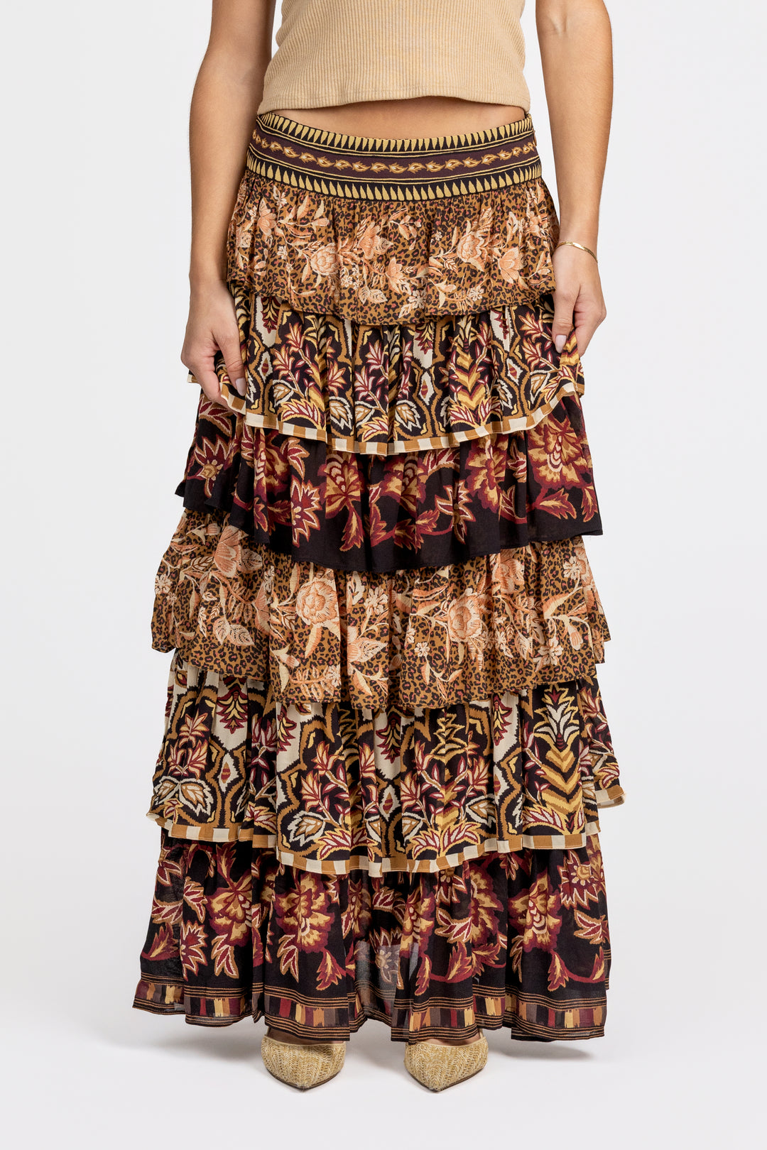 Mixed Scarves Maxi Skirt