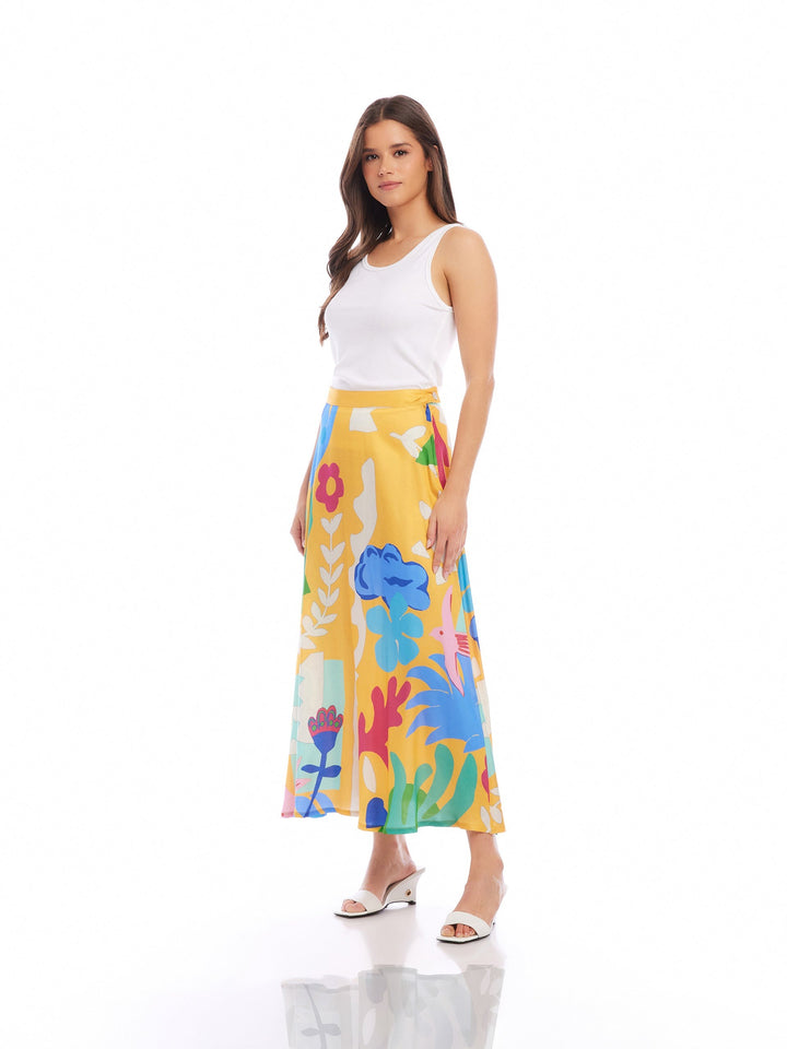 Modern Tropics Satin Midi Skirt