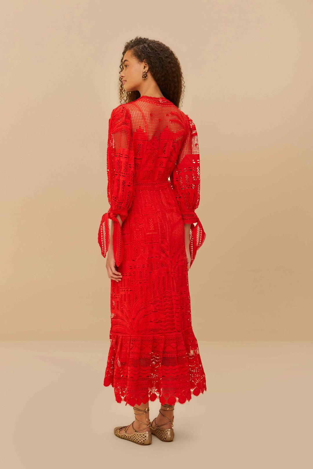 Morada Boa Red Guipure Lace Maxi Dress