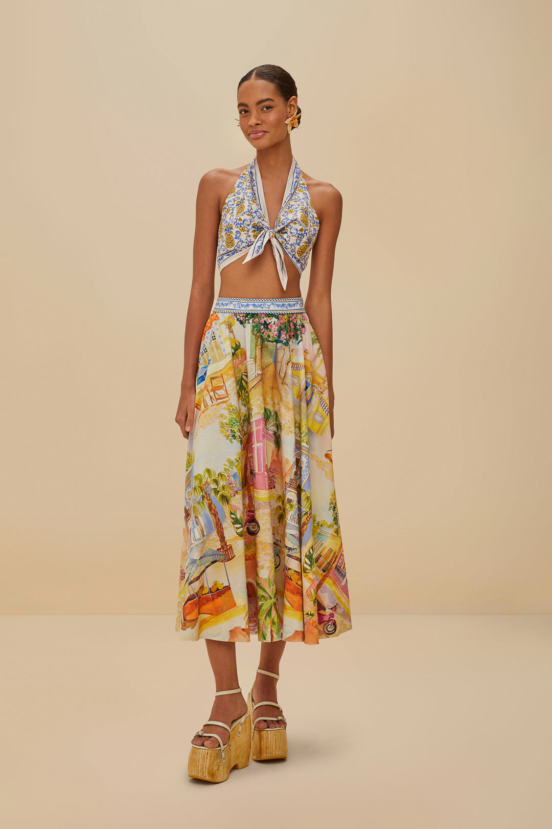 Multicolor Aracati Print Midi Skirt
