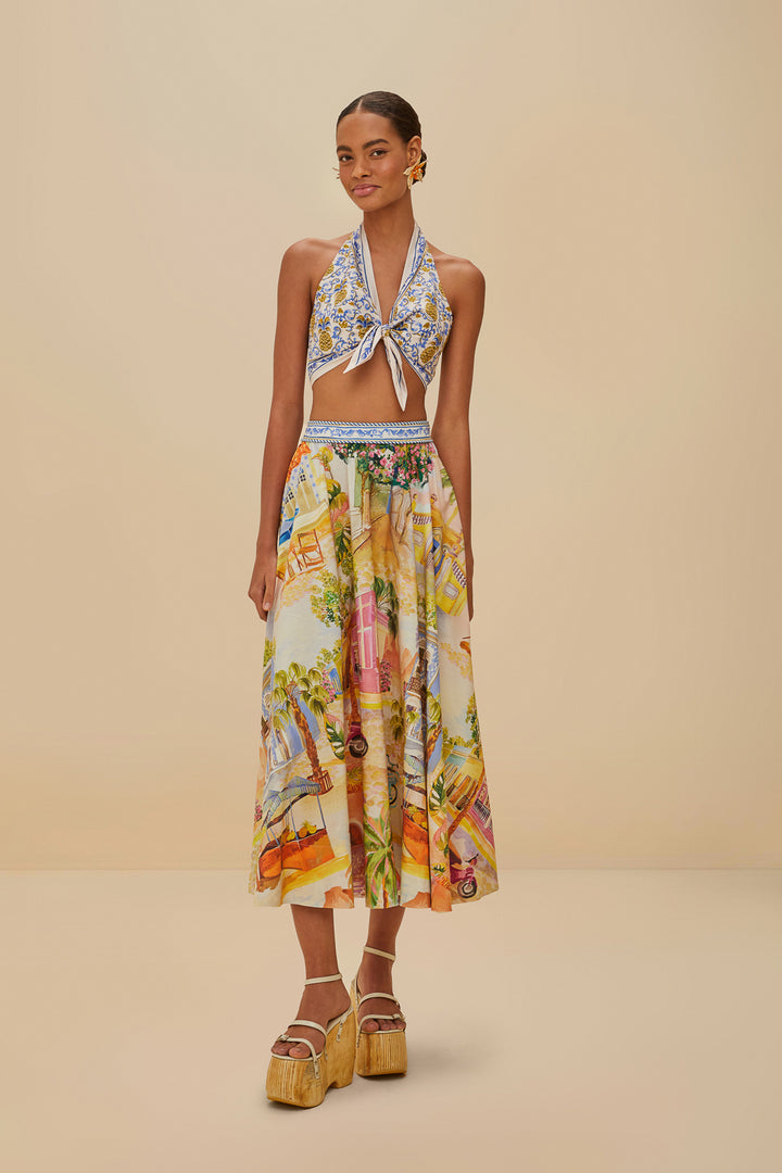 Multicolor Aracati Print Midi Skirt