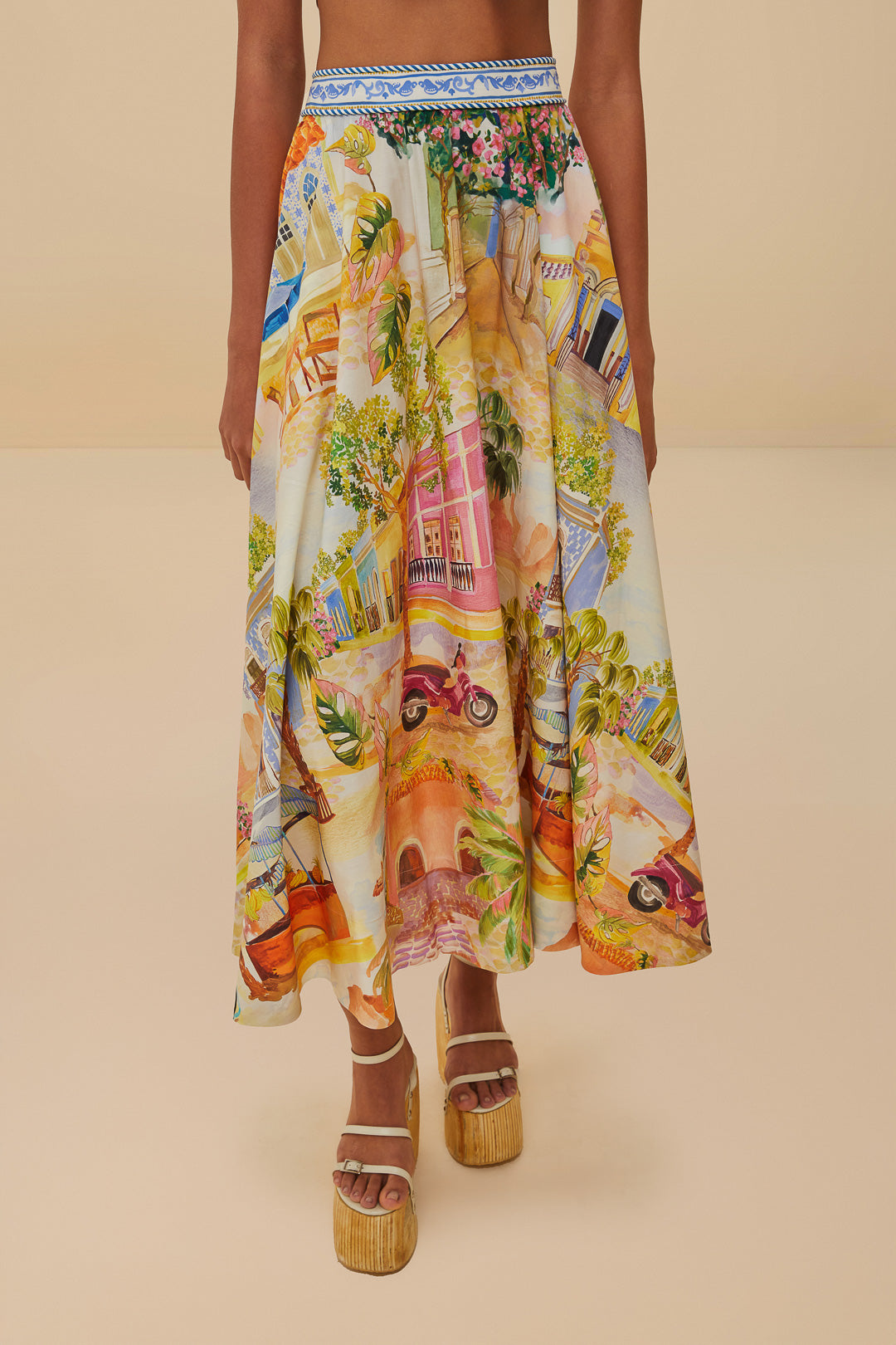 Multicolor Aracati Print Midi Skirt
