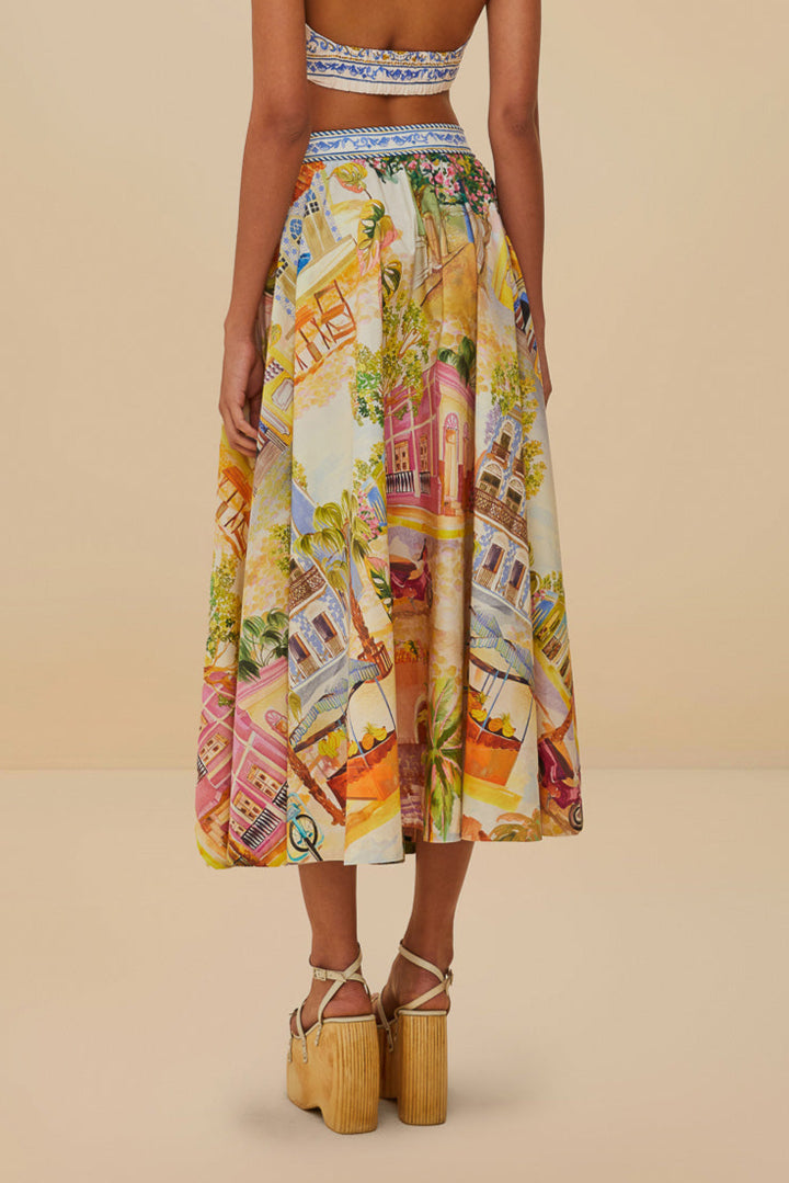 Multicolor Aracati Print Midi Skirt