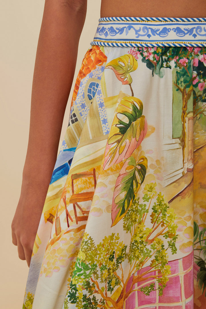 Multicolor Aracati Print Midi Skirt