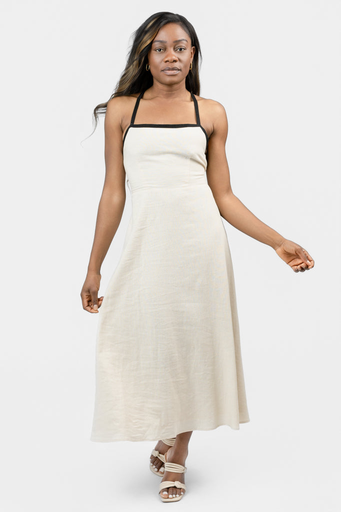Natural Cross-Back Strap Riyan Midi Dress