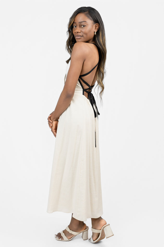 Natural Cross-Back Strap Riyan Midi Dress