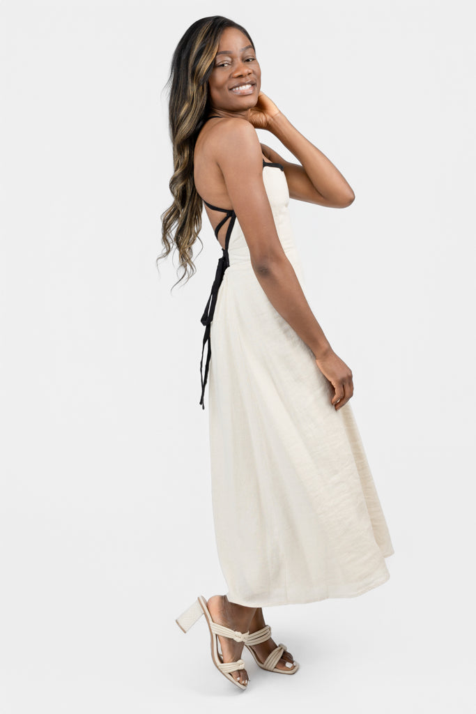Natural Cross-Back Strap Riyan Midi Dress