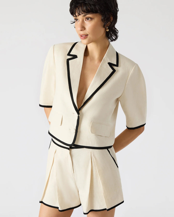 Natural Black Trim Linen Blend Fable Blazer