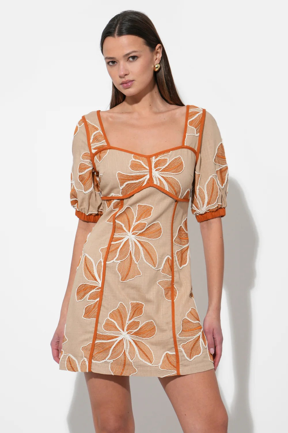 Natural Embroidered Grasiella Mini Dress