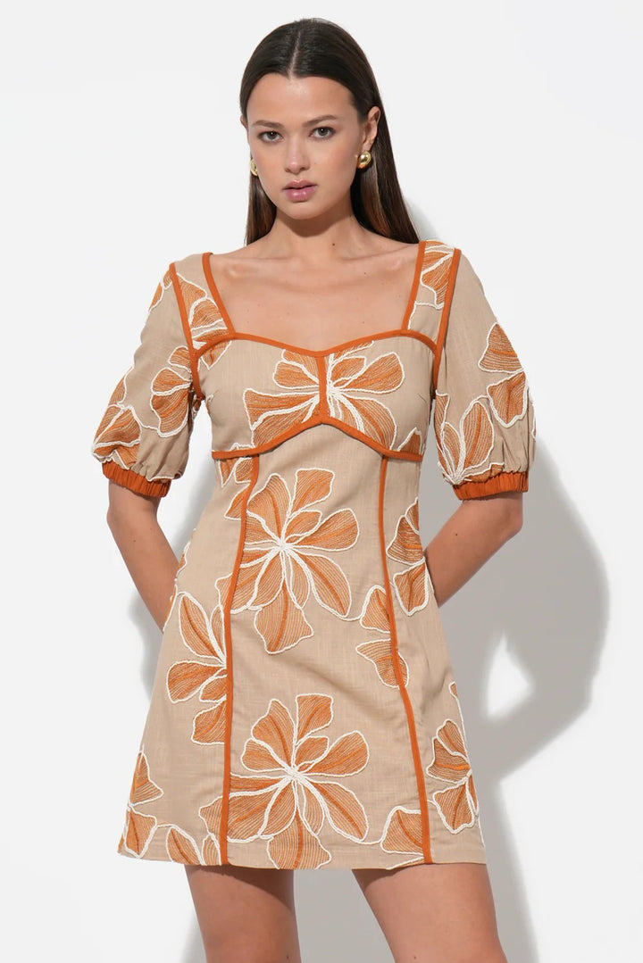 Natural Embroidered Grasiella Mini Dress