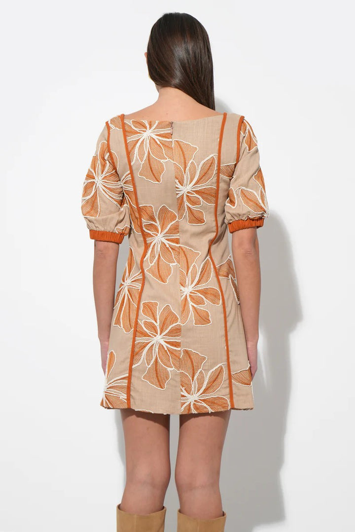 Natural Embroidered Grasiella Mini Dress
