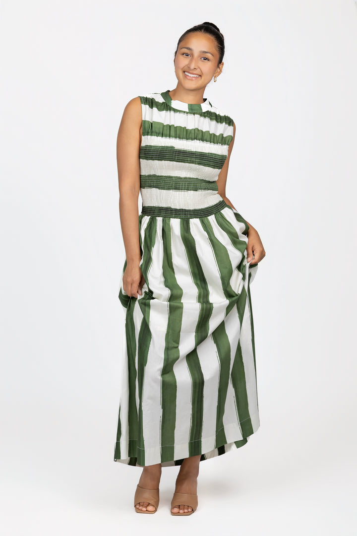 Nature Green Stripe Maxi Dress