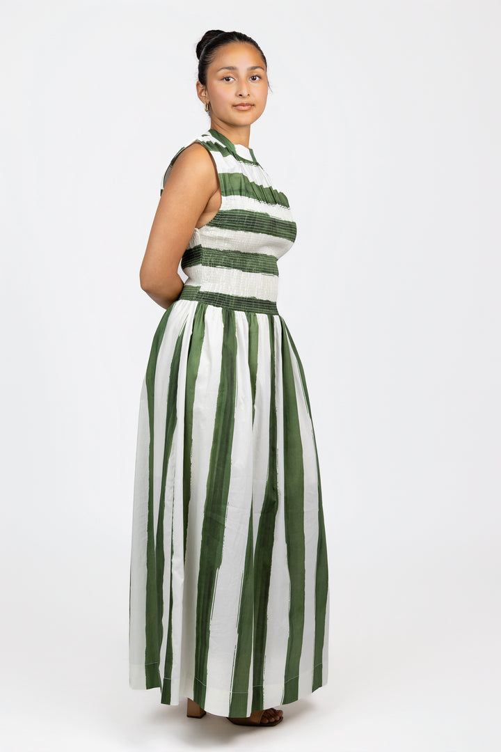 Nature Green Stripe Maxi Dress