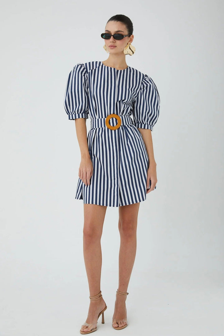 Nautical Stripe Puff Sleeve Dion Dress
