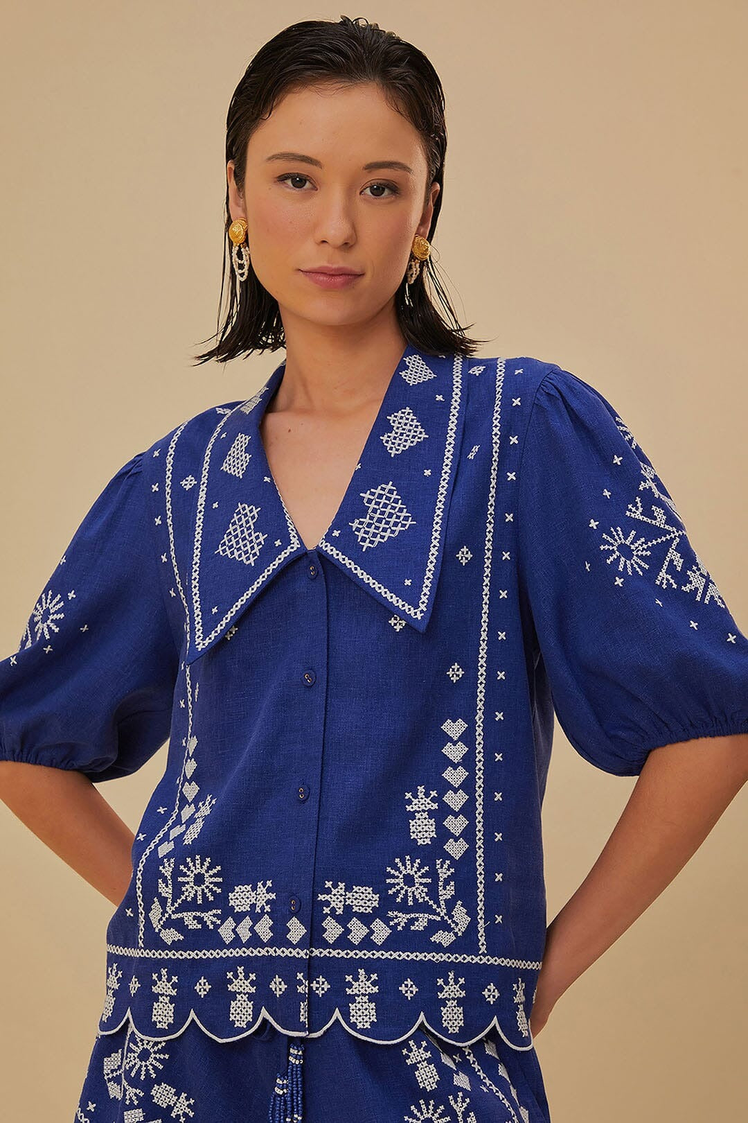 Navy Blue Embroidered Shirt