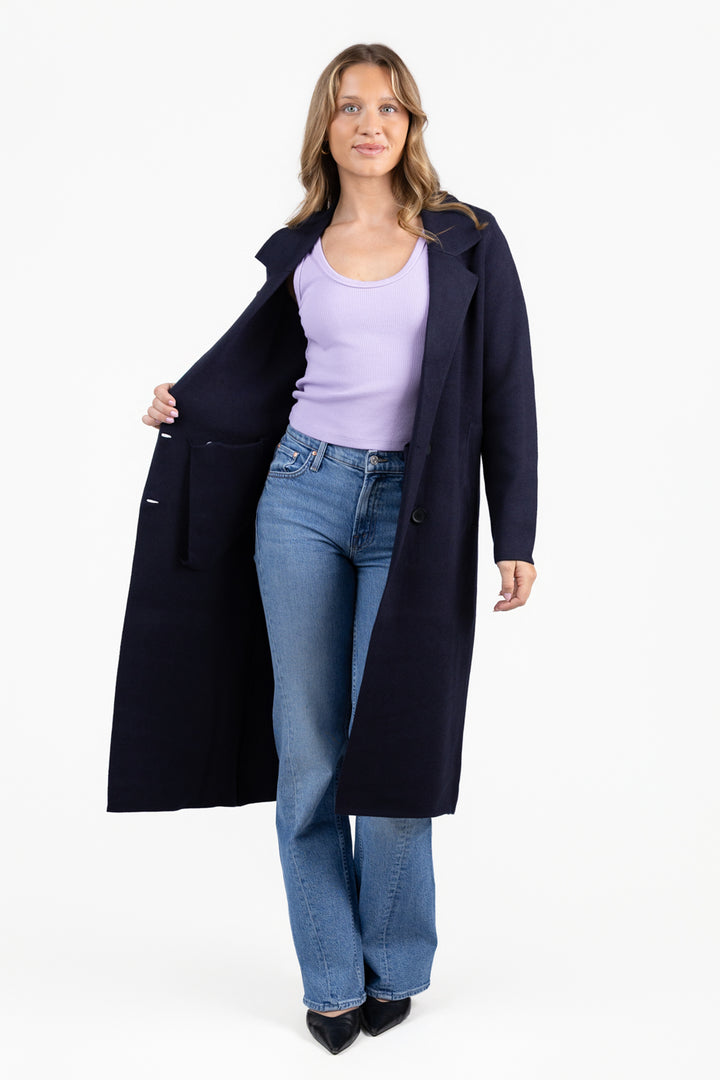 Navy Blue Knitted Coat