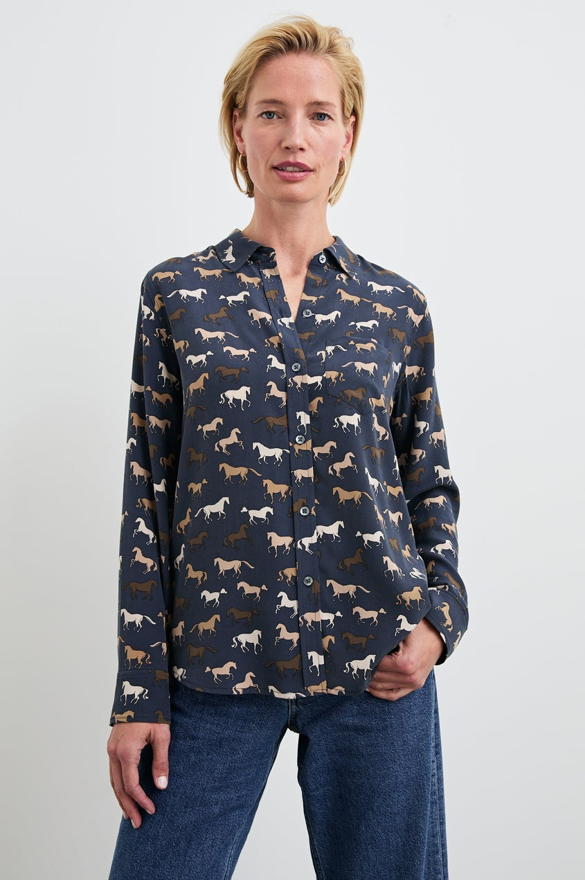 Navy Blue Silk Kate Shirt