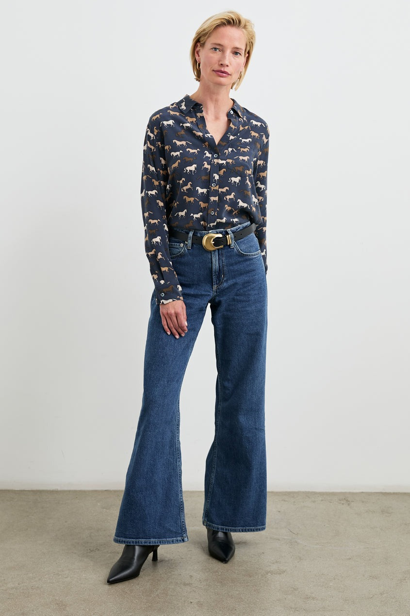 Navy Blue Silk Kate Shirt