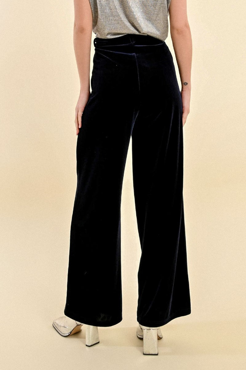 Navy Blue Velvet Wide Leg Pant