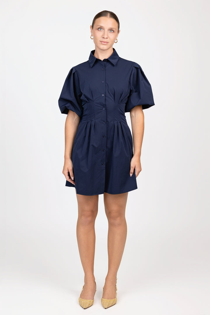 Navy Bubble Sleeve Jacquelin Dress