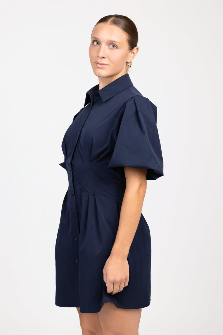 Navy Bubble Sleeve Jacquelin Dress