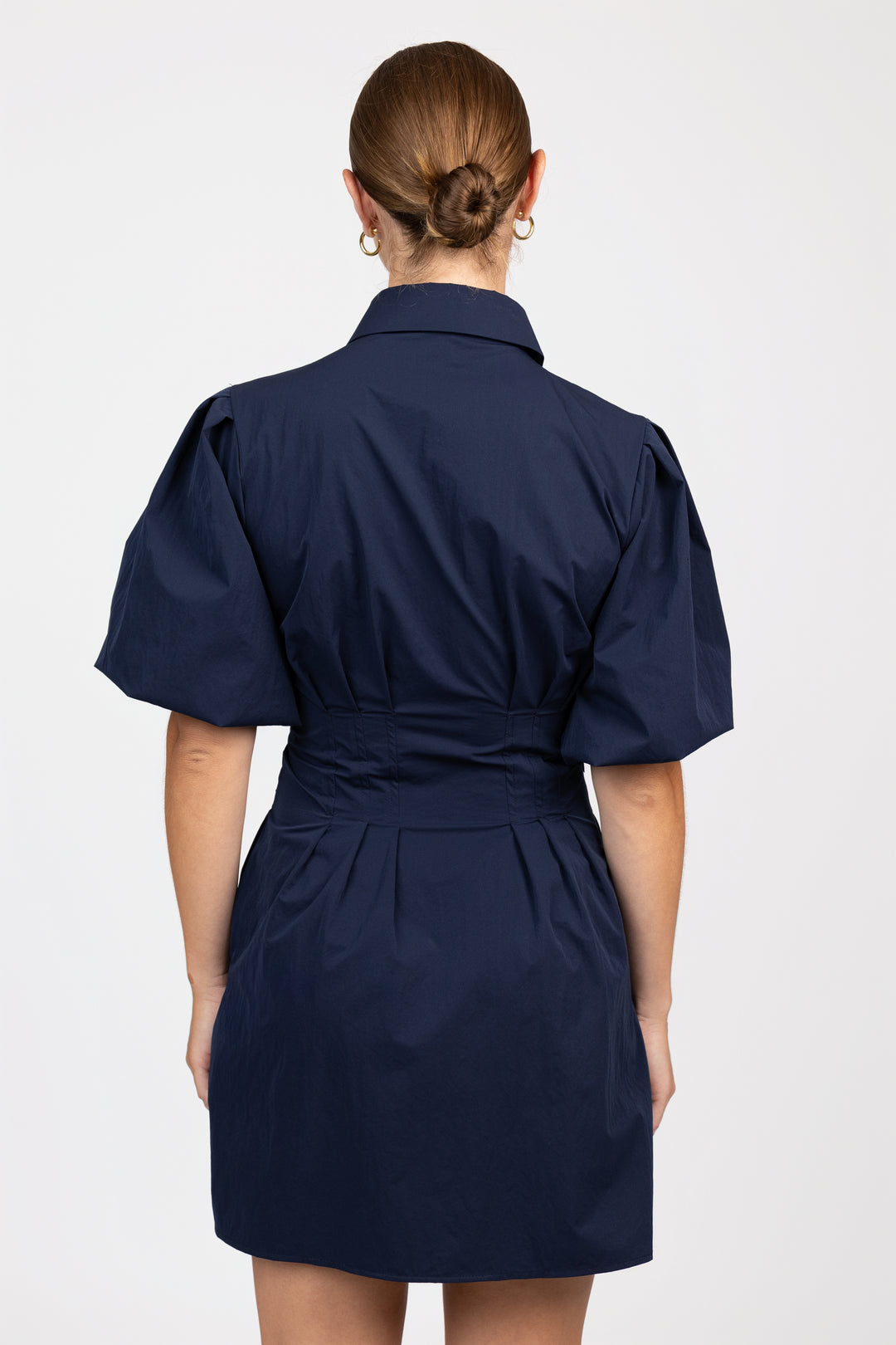 Navy Bubble Sleeve Jacquelin Dress