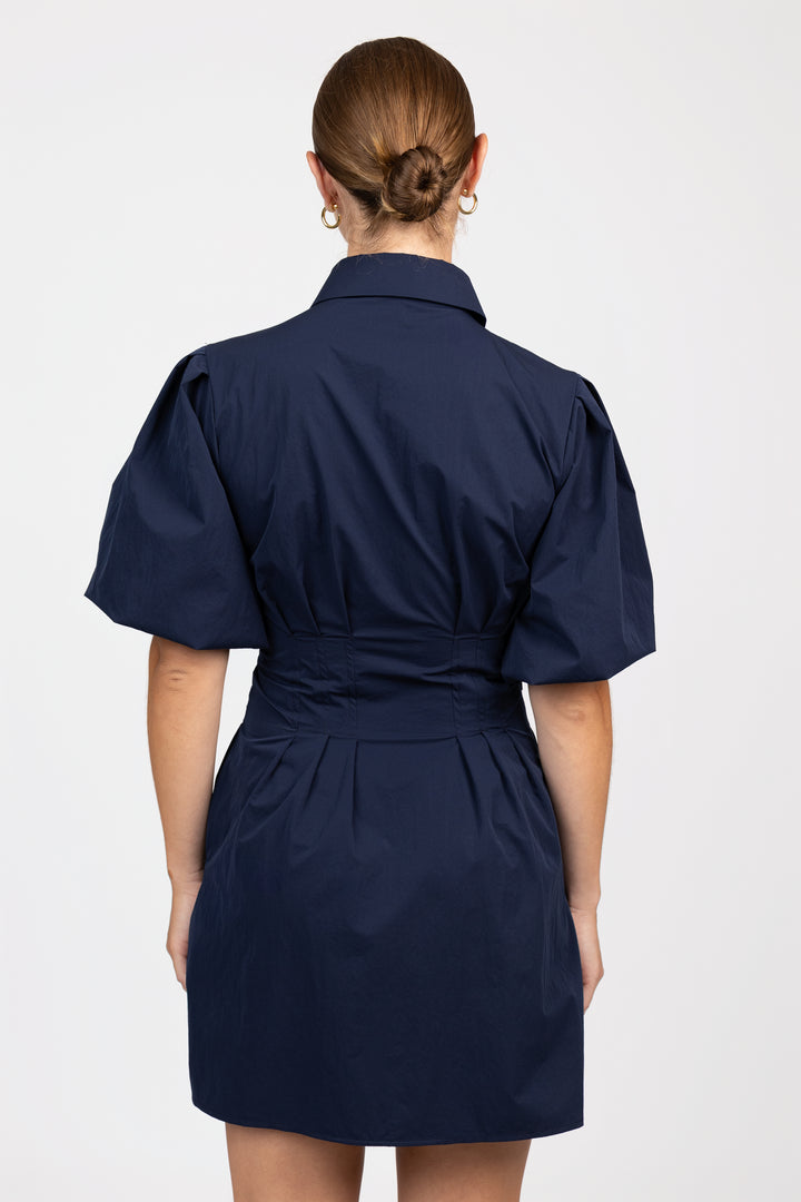 Navy Bubble Sleeve Jacquelin Dress