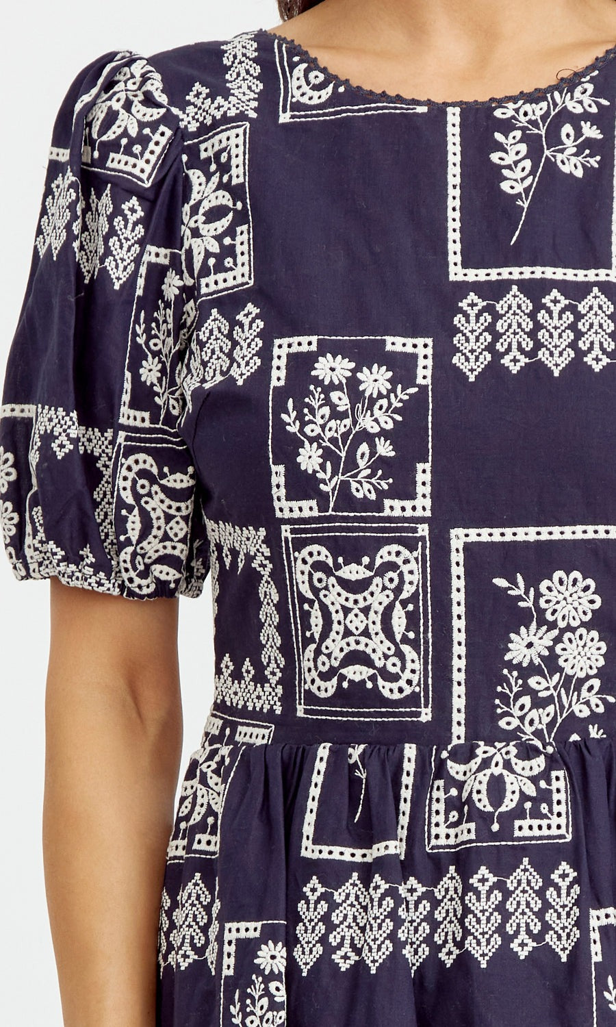 Navy Embroidered Karina Midi Dress