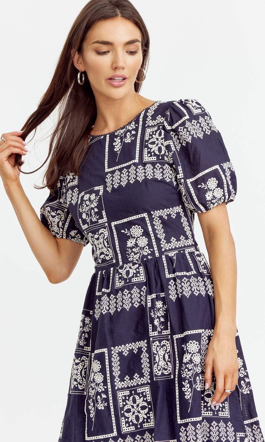 Navy Embroidered Karina Midi Dress