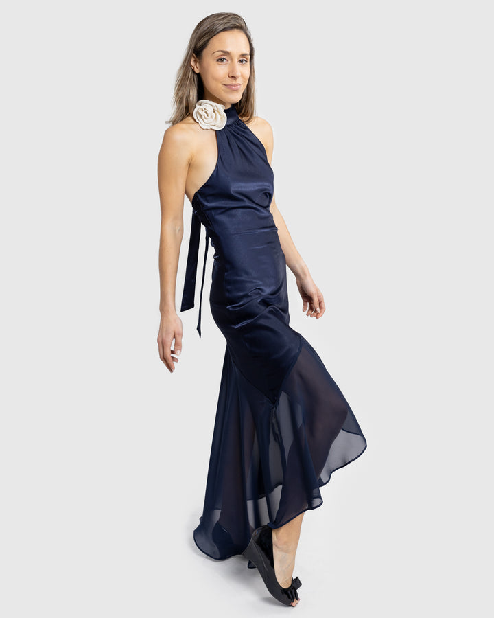 Navy Halter Neck Hudson Maxi Dress