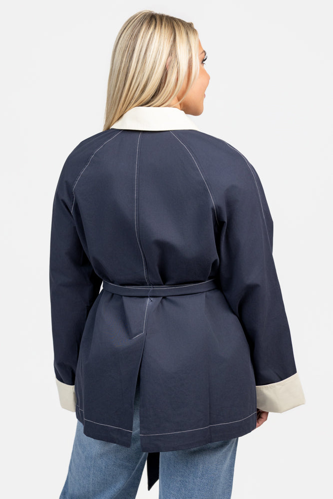 Navy Ivory Short Trench Coat